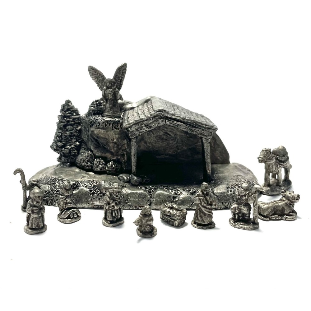 Pewter Nativity Scene Mini 12 Piece Set + Crèche‎ Holiday Tiny Decor Figurines